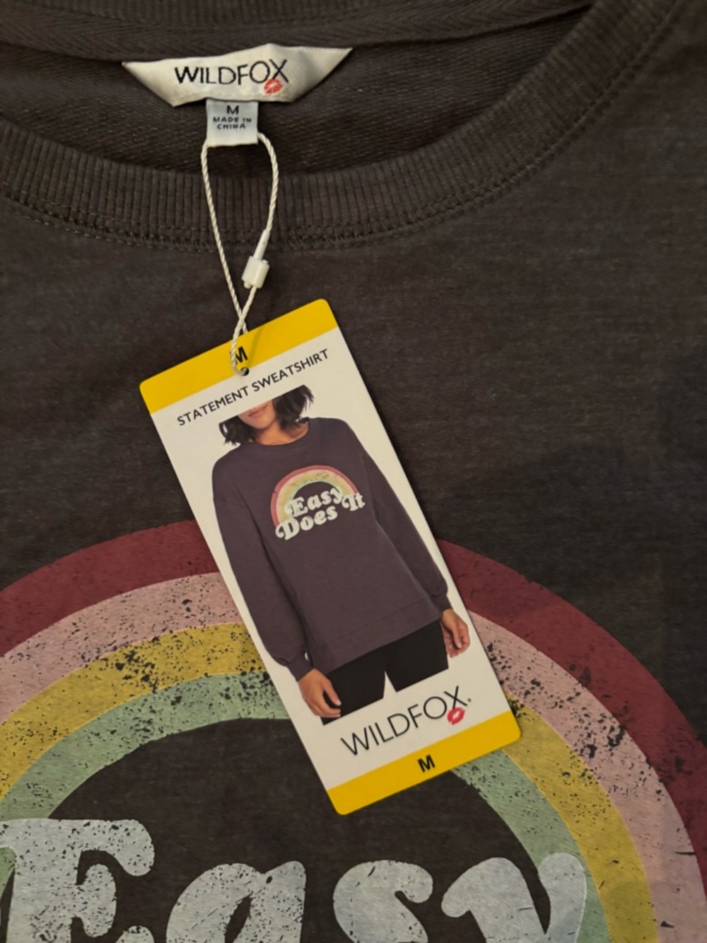 Wildfox Charcoal 'Easy Does' Rainbow Long Sleeve Tee - Picture 5 of 8